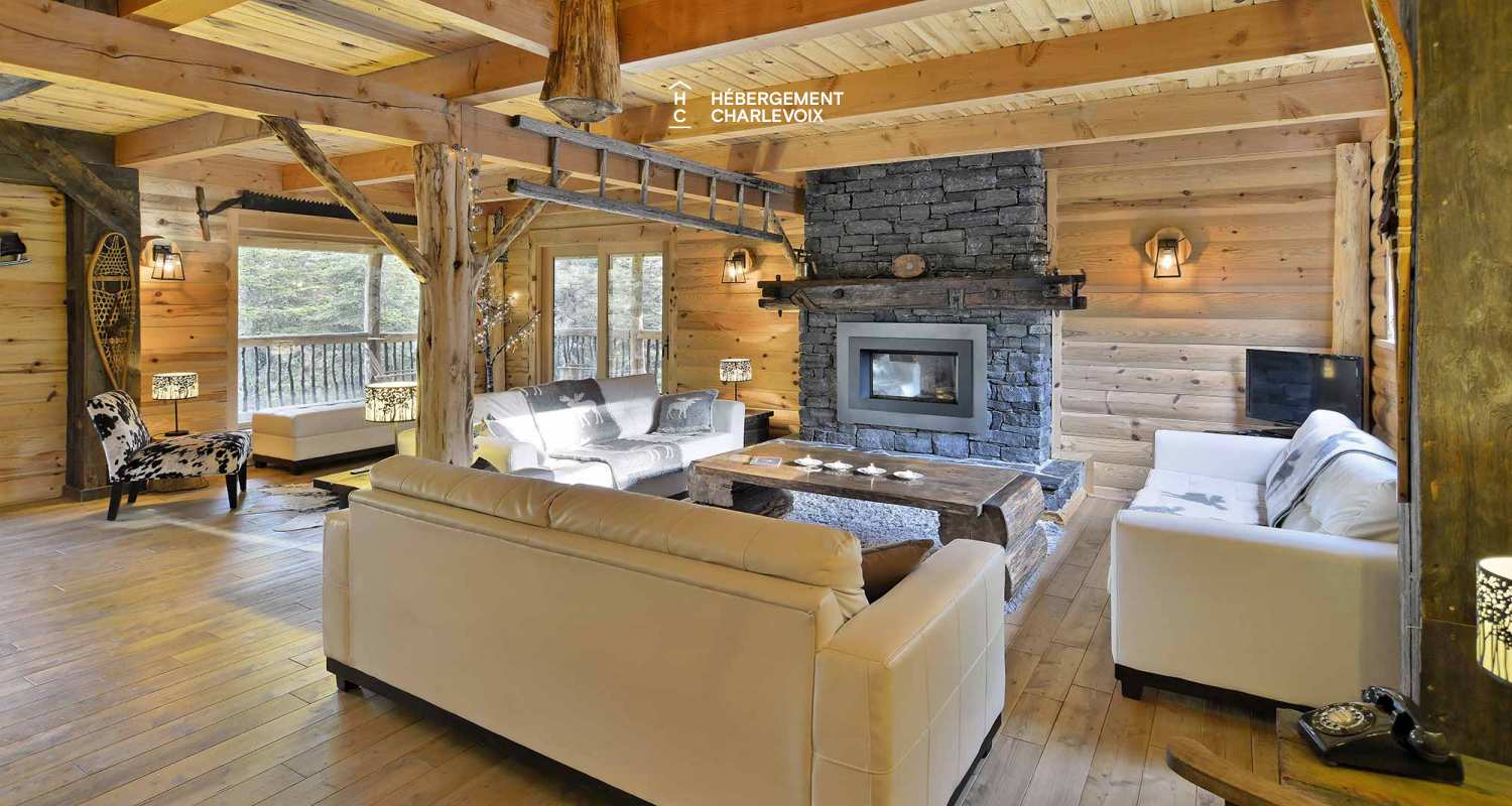 CAB-30 - A very large half-log cabin in the heart of the Canadian forest.