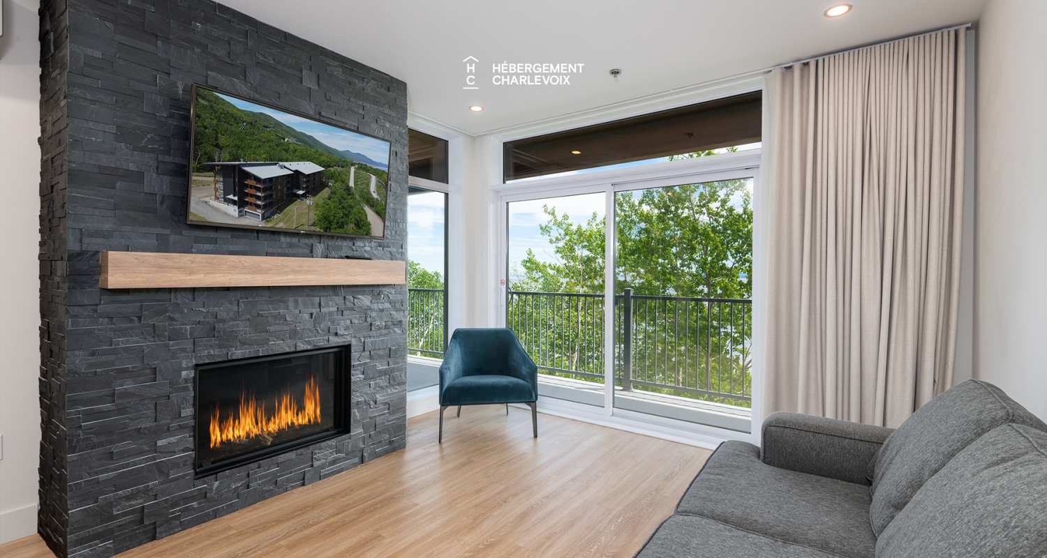 Cache 3 chambres, 1 lit King, 1 lit Queen, 2 lits simples superposés, 1 divan-lit - unité de coin - 1 à 8 personnes - Situé à moins 200 mètres du télésiège